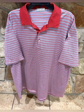 Peter Millar Cotton Polo Golf Shirt Men's XL Red & Chambray Blue Stripes